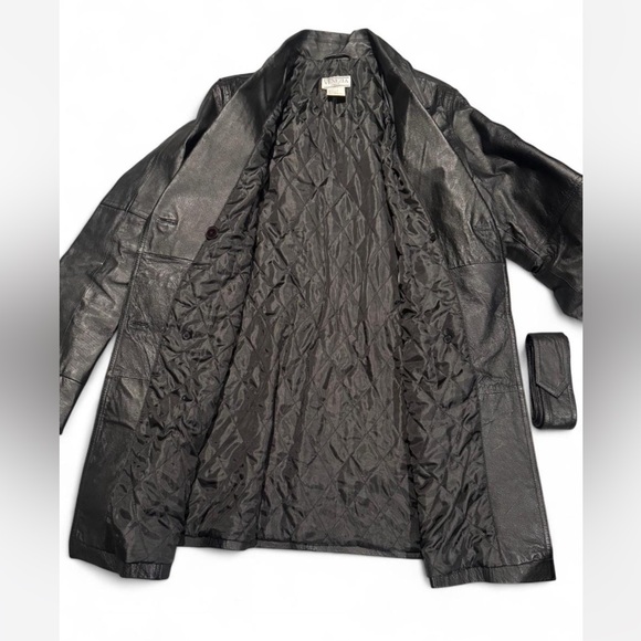 Venezia Black Trench Coat Double-Breasted Wide Lapels - Picture 4 of 6